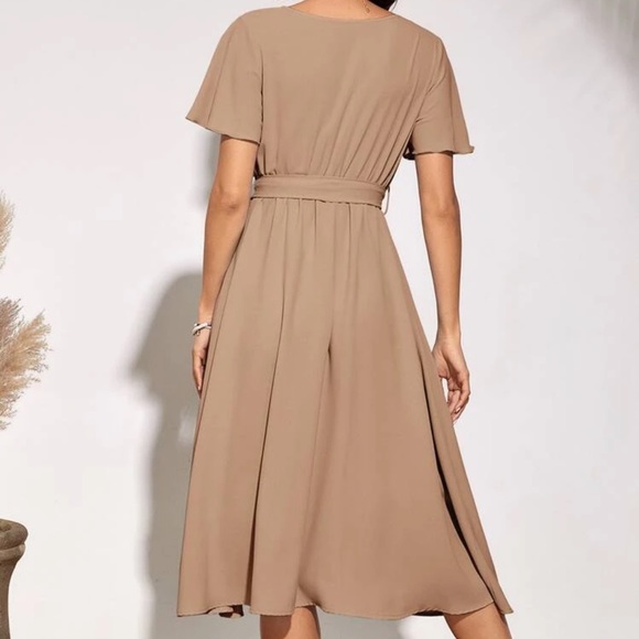 V neck flutter short sleeve faux wrap midi dress - Picture 13 of 16